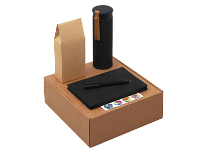 Набор Draftea с блокнотом, ручкой, термосом и чаем (Черный, коричневый)