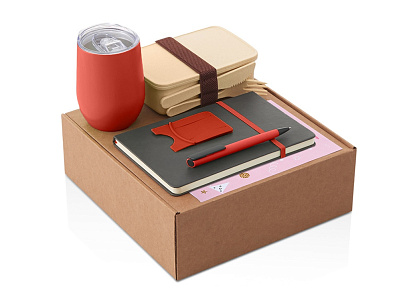 Набор Refreshment с термокружкой, блокнотом, ручкой и ланчбоксом (Красный, серый)