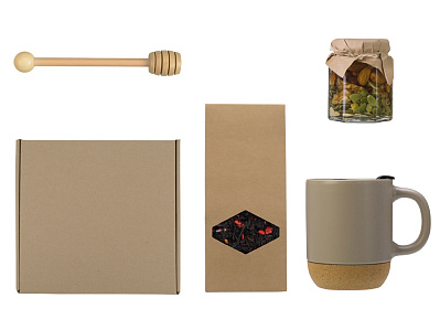 Подарочный набор с чаем, кружкой, медом и ложкой для меда (Бежевый)