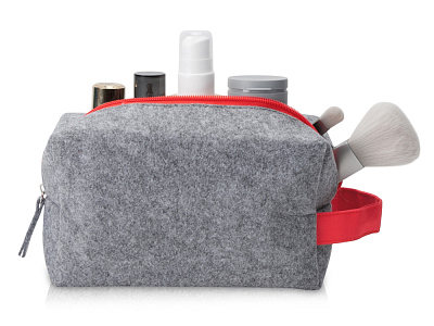 Косметичка из РПЕТ фетра с ручкой Felt (Серый, красный)