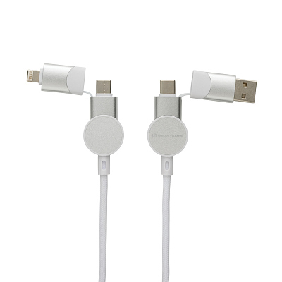 Кабель 6-в-1 Urban Vitamin Oakland из переработанного пластика RCS для быстрой зарядки 45 Вт (Белый;) Кабель 6-в-1 Urban Vitamin Oakland из переработанного пластика RCS для быстрой зарядки 45 Вт (Белый;)