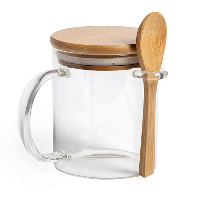 Кружка KIPAL, боросиликатное стекло, бамбук (Прозрачный)