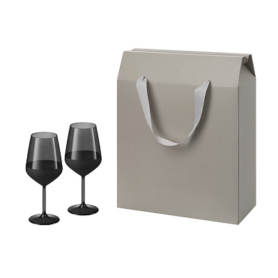 Подарочный набор 2 бокала для вина Black Edition в большом подарочном пакете (Черный, серый)