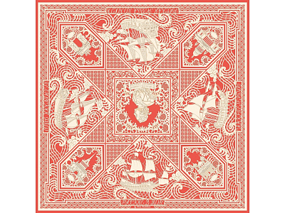 Платок Русская резьба по кости (Светло-красный)