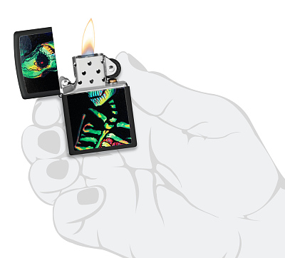 Зажигалка ZIPPO Skeleton Design с покрытием Black Light, латунь/сталь, черная, матовая, 38x13x57 мм