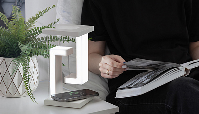 Левитирующая настольная лампа "Twin" с функцией беспроводной зарядки, белый
