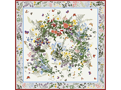 Платок Русский полевой букет (Молочный)