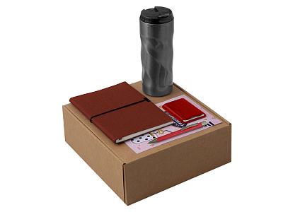 Набор Firm с блокнотом, ручкой и термокружкой (Красный, серый)