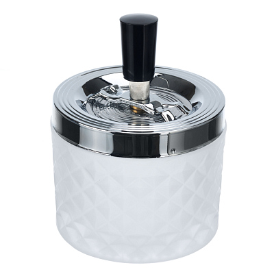 Пепельница S.Quire круглая, сталь, покрытие хром, стекло, белая, 90 мм (Белый)