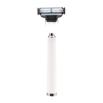 Бритвенный набор Mondial: станок, помазок, подставка; белая смола