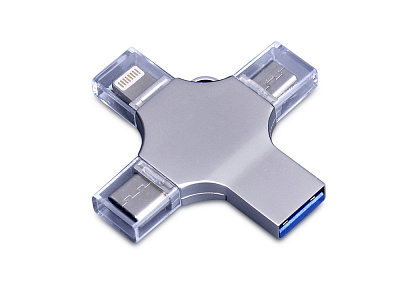 USB 3.0-флешка на 256 Гб 4-в-1 с разъемами Micro USB, Type-C и Lightning (Серебристый)