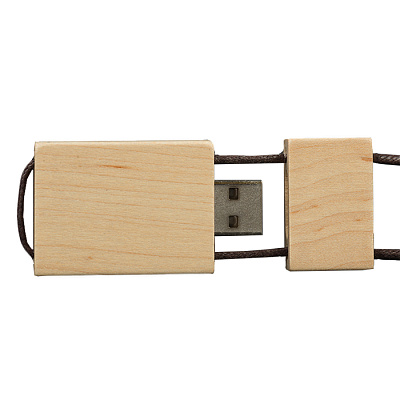 Дерево 02 Брусок со шнурком, 32Гб, переходник мини-пвх (Светлое дерево)