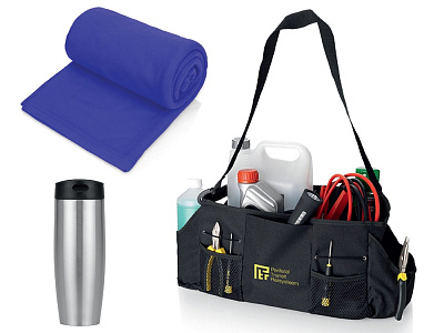 Набор для автомобиля с пледом, термокружкой в сумке для инструментов (Синий)