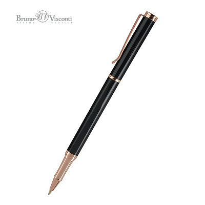 РУЧКА "VENEZIA CLASSICO" ШАРИКОВАЯ, ЧЕРНЫЙ МЕТАЛЛИЧЕСКИЙ КОРПУС 1,0 ММ, СИНЯЯ (Черный/розовое золото)