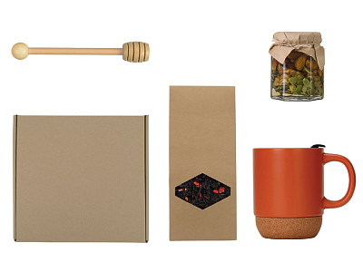 Подарочный набор с чаем, кружкой, медом и ложкой для меда (Оранжевый)