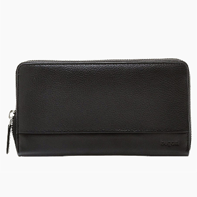 Кошелёк BUGATTI Atlanta, на молнии, чёрный, натуральная воловья кожа, 19,5х2,5х10,5 см