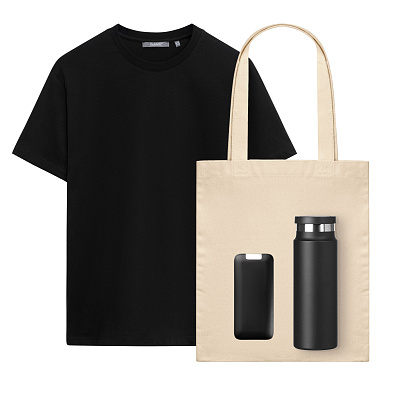 Набор с одеждой KRIS (футболка, аккумулятор, термобутылка, шоппер), черный, M (Чёрный)