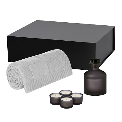 Подарочный набор Sento, Cella Soft, серый (свеча, диффузор, плед) (Серый, черный)
