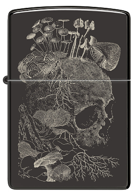Зажигалка ZIPPO Skull с покрытием High Polish Black, латунь/сталь, черная, глянцевая, 38x13x57 мм