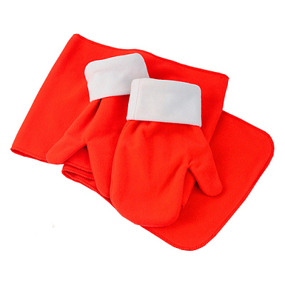 Набор в зимнюю стужу, шапка, шарф, варежки в чехле  529701 (Белый/красный)