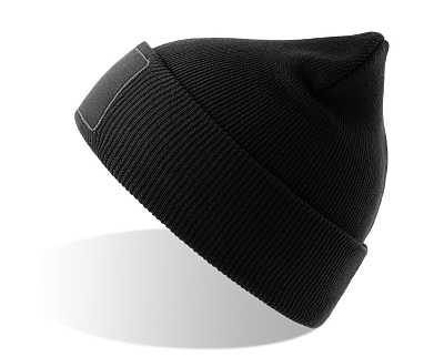 Шапка вязаная  двойная Wind-S с патчем (Чёрный)