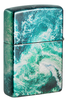 Зажигалка ZIPPO Rogue Wave с покрытием 540 Tumbled Chrome, латунь/сталь, бирюзовая, 38x13x57 мм