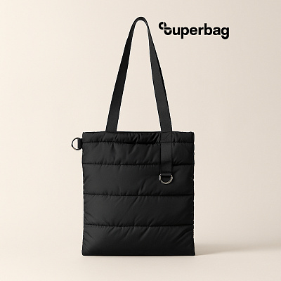 Шоппер Superbag Bubble, стёганый, с магнитной кнопкой (черный) (Чёрный)