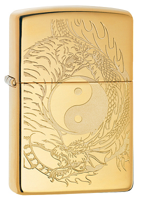 Зажигалка ZIPPO Tiger and Dragon с покрытием High Polish Brass, латунь/сталь, золотистая, 38x13x57мм (Золотистый)
