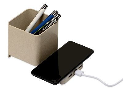 Настольный органайзер Cubic с функциями USB-хаба и беспроводной зарядки (Натуральный)