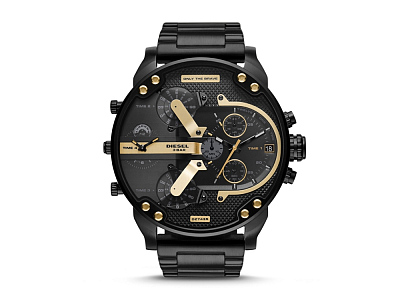 Часы наручные, мужские (Корпус- черный, циферблат- черный, крепление- черный/желтое золото)