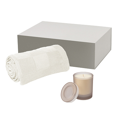 Подарочный набор Mizu, Cella (свеча, плед) (Бежевый, серый)