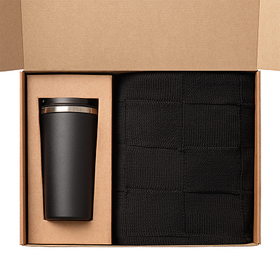 Подарочный набор Палермо, Селла (Palermo, Cella), черный (плед, термокружка)