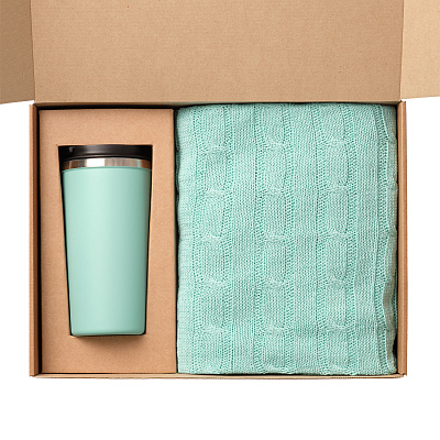 Подарочный набор Палермо, Фадо (Palermo, Fado), аква (плед, термокружка)