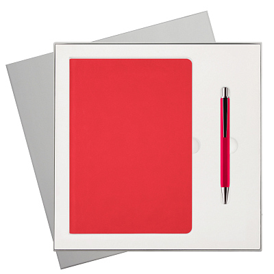 Подарочный набор Latte soft touch, красный (ежедневник, ручка) (Красный, серый)