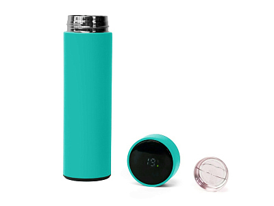 Термос FAMILY MARK LED, индикатор, soft touch (Бирюзовый)