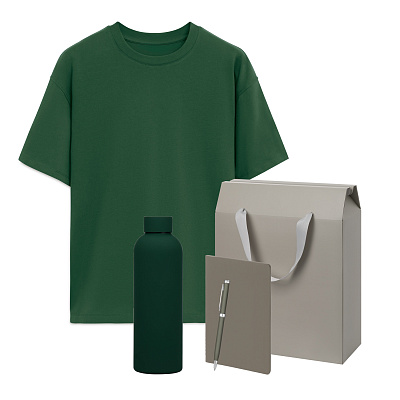 Набор с одеждой RUST (футболка, термобутылка, блокнот, ручка), зеленый/серый, 3XL/4XL (Зеленый, серый)