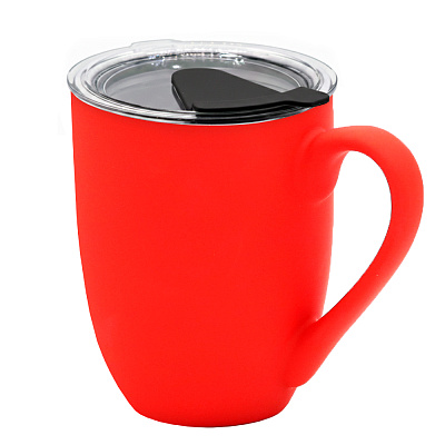 Кружка с крышкой Velvet Duo, софт-тач, красная/чёрная (Красный/черный)