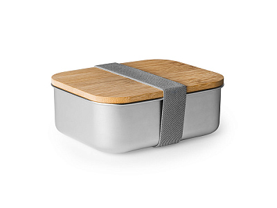 Ланч-бокс KORLAN из нержавеющей стали с бамбуковой крышкой (Серебристый)