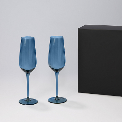 Подарочный набор 2 бокала для шампанского Toscana в черной коробке (Синий, черный)