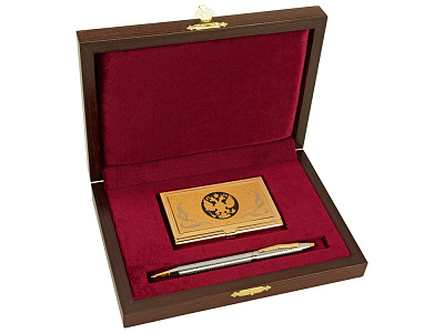 Набор Российский менеджмент: визитница, ручка шариковая (Золотистый/серебристый)