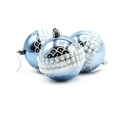 Набор новогодних пластиковых шаров №3 (3 шт) (Синий)