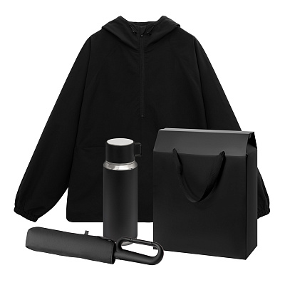 Премиум набор с одеждой RISSMAN (ветровка, зонт, термос), черный, XL/2XL (Чёрный)