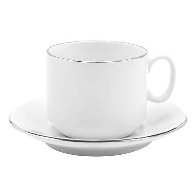 Чайная пара фарфоровая 220см³ экспресс Платиновый в коробке (Белый)