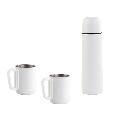 Набор "Гейзер" (термос, 2 кружки), покрытие пудра  (Белый)