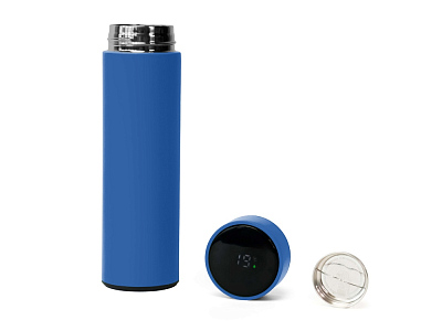 Термос FAMILY MARK LED, индикатор, soft touch (Синий)