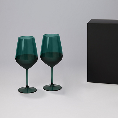Подарочный набор 2 бокала для вина Эмеральд (Emerald) в черной коробке (Зеленый, черный)
