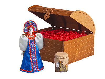 Подарочный набор: кукла фарфоровая, мёд с миксом из орехов (Синий)