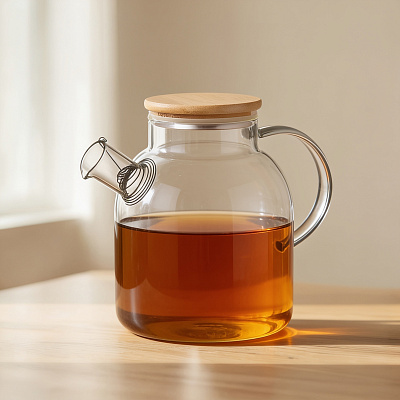 Стеклянный чайник с бамбуковой крышкой Sencha M (Прозрачный)