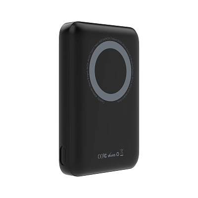 Беспроводное магнитное ЗУ "Forsage SOFTTOUCH", 8000 mAh с быстрой проводной (20W) и беспроводной (15W) зарядкой, покрытие soft touch, черный (Чёрный)