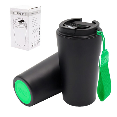 Термокружка Surprise To Go с индикатором, чёрная/зелёная (Черный/зеленый)